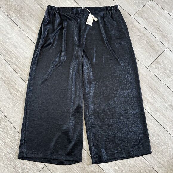 NEW Johnny Was Black Shimmer Wide Leg Palazzo Dress Pants PLUS 3X $265 Pockets - Picture 2 of 7